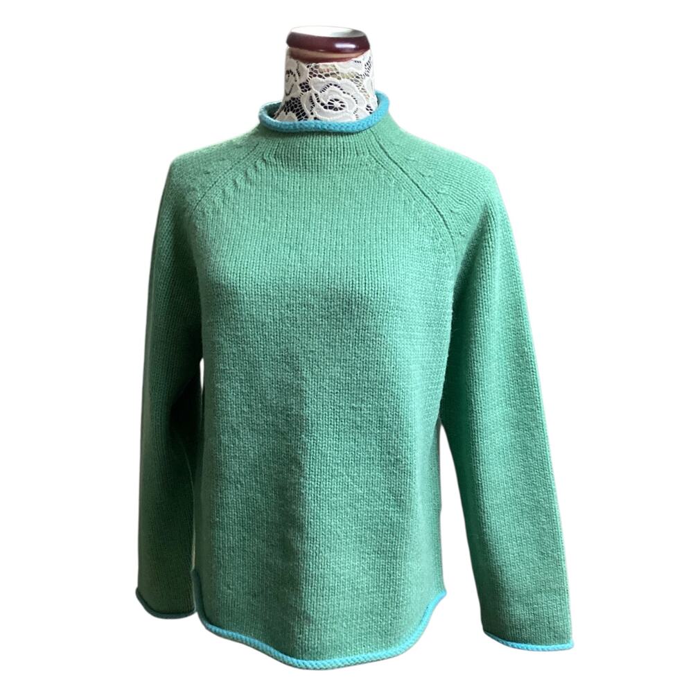 Irelandseye Rollneck 100% pure new wool sweater in green XL IRELAND